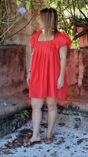 Lunar Puff-Short Sleeve Square-Neck Mini Dress.