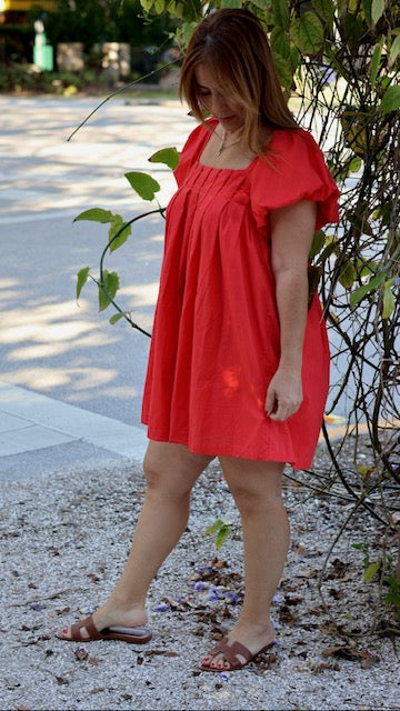 Lunar Puff-Short Sleeve Square-Neck Mini Dress.